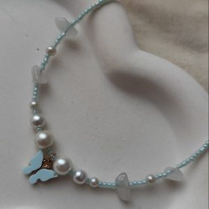 گردنبند پروانه با سنگ آبی