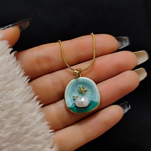 گردنبند میناکاری طلایی آبی