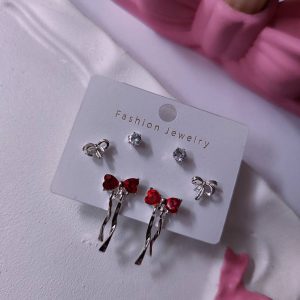 پک گوشواره 3 جفتی پاپیون قرمز