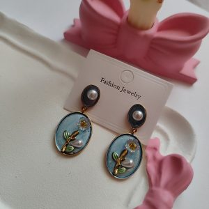 گوشواره میناکاری آبی طرح گل
