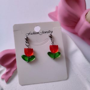 گوشواره طرح لاله قرمز میخی
