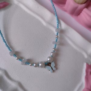 گردنبند پروانه با سنگ آبی
