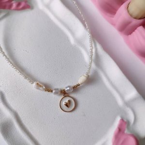 چوکر طرح قلب طلایی مروارید دفرمه