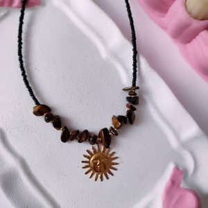 چوکر خورشید طلایی با سنگ چشم ببر